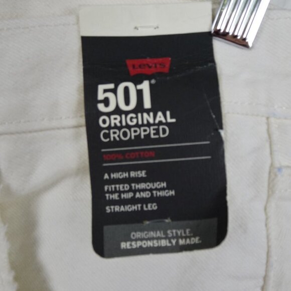 Levi's 501 Cropped Jeans Women's 27x26 White Denim Distressed Button Fly - Picture 10 of 13